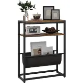 HOMCOM Beistelltisch, Couchtisch mit 3-stufiger Ablage, V-förmigem Magazinhalter