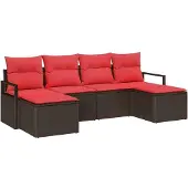 vidaXL Sofa Set mit Kissen 6 pcs Braun Poly Rattan