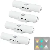 Novzep 4er-Set intelligente LED-Ambienteleuchten mit Bewegungssensor, kabellose LED-Wandleuchten mit Magnethalterung, wiederaufladbare