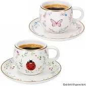 MamboCat Fancy Garden Marienkäfer & Schmetterling 2x Espressotassen Untertassen