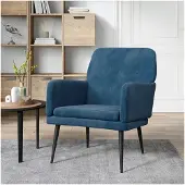Markenlos Sessel Blau 62x79x79 cm Samt, Wohnzimmerstuhl, Lesesessel, Stillsessel, Fernsehsessel
