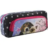Rheita Schlamperrolle eckig mit Seitenfach, schwarz, mit Motiv "Hund & Katze"