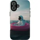 WOYC Astronaut auf pinker Luftmatratze – Hülle Kompatibel mit iPhone 16 Plus