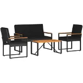 vidaXL Gartenmöbel Set mit Kissen 4 pcs Schwarz Poly-Rattan