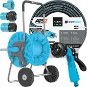 Cellfast Set Gartenschlauch Hobby 1/2" 50m | 3 Anschlüsse + Pistol + wagen | Blau
