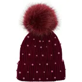 StyleBREAKER Bommelmütze "Strick Bommelmütze mit Perlen und Fleece Futter" 1 Stk.
