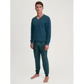 Calida Schlafanzug "Relax Imprint 3" 2 tlg. Gemustertes Oberteil mit V-Ausschnitt