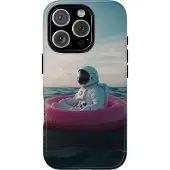 WOYC Astronaut auf pinker Luftmatratze – Hülle Kompatibel mit iPhone 16 Pro