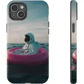 WOYC Astronaut auf pinker Luftmatratze – Hülle Kompatibel mit iPhone 15 Plus