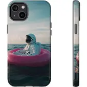WOYC Astronaut auf pinker Luftmatratze – Hülle Kompatibel mit iPhone 14 Plus