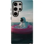WOYC Astronaut auf pinker Luftmatratze – Hülle Kompatibel mit Samsung Galaxy S24 Ultra