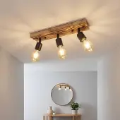 Licht-Erlebnisse Strahler Holz Metall verstellbar geflammtes Schwarz E27 3-flammig länglich Retro Design