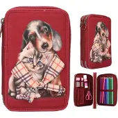 TOPModel - Double Pencil Case FUR EVER FRIENDS - Deep, Warm Red