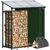 Gardebruk Kaminholzregal Außen Stahl XXL Schwarz mit Dach Abdeckung Holzunterstand Holzlager Regal inkl. Tragetasche Holzregal Holzstapelhilfe