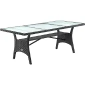 Casaria Polyrattan Gartentisch 190x90x74cm mit Ablage Glas Tischplatte Höhenverstellbar Wetterfest Garten Terrasse Tisch Esstisch Gartenmöbel Schwarz