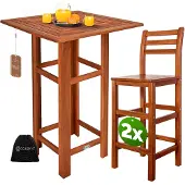 Casaria Stehtisch mit 2 Barhocker mit Rückenlehne Akazienholz
