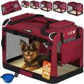 Cadoca Hundebox Hundetransportbox faltbar robust S 50x34x36cm atmungsaktiv Transporttasche Haustiertransportbox Hundetragetasche Dunkelrot