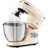 Klarstein Bella Küchenmaschine - Knetmaschine mit 6 Geschwindigkeitsstufen, Rührmaschne aus Edelstahl, Pulsfunktion, planetarischen Rührsystem, 3 Rühraufsätze, 1200 W Leistung, creme