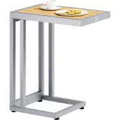 Casaria Beistelltisch C-Form 50x40x66 cm Metall WPC Tischplatte 25kg Belastbarkeit Rollen Wetterfest Outdoor Gartentisch Balkontisch Tisch Creme Weiß