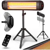 Monzana Infrarot Heizstrahler MZH2500 Stativ 110-175cm 2500W 3 Stufen 24h Timer Fernbedienung Wärmestrahler Standheizer Teleskopständer Schwarz