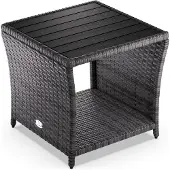 Casaria Polyrattan Beistelltisch mit WPC Tischplatte Grau