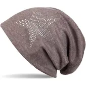StyleBREAKER Beanie "Warme Beanie Mütze mit Strass Stern", Damen, grau (taupe), Obermaterial: 50% Viskose CV. 50% Baumwolle CO., Modisch, Mützen Beanie
