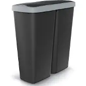 Monzana Mülleimer Küche 50L 2 Fächer mit Deckel Druckknopf Abfalleimer Büro Papierkorb Biomüll Gelber Sack Mülltrennsystem Recycling Schwarz Grau