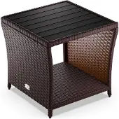 Casaria Polyrattan Beistelltisch mit WPC Tischplatte 45x45x40cm 80 kg Belastbarkeit Wetterfest Outdoor Garten Terrasse Balkon Tisch Gartenmöbel Braun