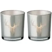 Edzard 2er-Set Teelichtglas Eto (Höhe 8 cm), grau, Hirsch-Motiv