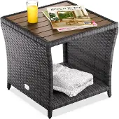 Casaria Beistelltisch Wetterfest Klein Holz Polyrattan Akazie 45x45x40cm 80kg Belastbarkeit Outdoor Tisch Gartentisch Balkontisch Gartenmöbel, Farbe:Grau