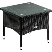 Casaria Polyrattan Beistelltisch 50x 50x 45 cm Höhenverstellbare Füße 5mm Sicherheitsglas Wetterfest Gartentisch Balkontisch Teetisch Outdoor Schwarz