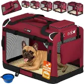 Cadoca Hundebox Hundetransportbox faltbar robust M 60x42x44cm atmungsaktiv Transporttasche Haustiertransportbox Hundetragetasche Dunkelrot