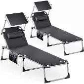 Casaria 2er Set Sonnenliege Klappbar Wetterfest Alu Gartenliege Mit Dach Kissen 180kg Belastbar 210x61cm Liegestuhl Leicht Relaxliege Pool Liege Grau