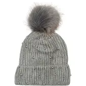 StyleBREAKER Bommelmütze "Strick Bommelmütze mit Perlen und Fleece Futter" 1 Stk.