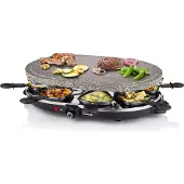 Princess 162720 Raclette 8 Oval Stone Grill, 8 Person(en), Schwarz, Oval, Stein, 430 x 300 mm, Drehregler