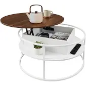 Relaxdays Couchtisch, höhenverstellbar, Beistelltisch mit Stauraum, HD 46x80cm, Tisch Hebeplatte, MDF, Eisen, weiß/braun