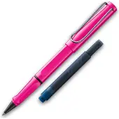 Lamy Tintenroller Safari Pink ROLL-INK Füller ergonomisch mit löschbare Füller Tintenpatrone blau
