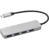Sandberg USB-C to 4 x USB 3.0 Hub SAVER, USB 2.0 Type-C, USB 3.2 Gen 1 (3.1 Gen 1) Type-A, Silber, Aluminium, 38 g, 1 Stück(e)