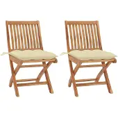 vidaXL Eleganten-Stil Gartenstühle 2 Stk. mit Cremeweißen Kissen Massivholz Teak DE9713297