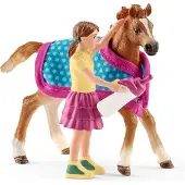 Schleich - Tierfiguren, Fohlen mit Decke; 42361
