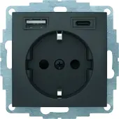 Berker SCHUKO/USB A-C B.3, anthrazit matt, Anthrazit, Metall, Kunststoff, IP20, 250 V, 16 A, 50 Hz