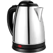 Cheffinger , Elektrischer Wasserkocher 2L Edelstahl 1500W mit Schnellkochfunktion, Schwarz / Silber