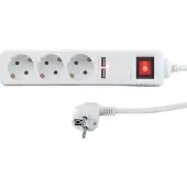 Revolt 3-fach-Steckdosenleiste mit Netzschalter und 2 USB-Ports, 2,1 A
