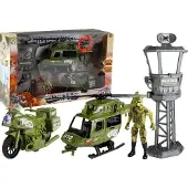 Lean Toys Militärset: Militärhubschrauber, Kampffahrzeug, Kontrollturm, Soldat