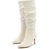 LASCANA Reißverschlussstiefel Langschaft, High-Heel Stiefelette, Slouchy Boots, Stiefel, beige Größe 41