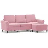 vidaXL 3-Sitzer-Sofa mit Hocker Rosa 180 cm Samt