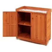 Costway Lagerschrank mit herausnehmbarem Regal & 4 Universalrädern, Holzschrank, Geräteschrank für Garten, Innenhof und drinnen