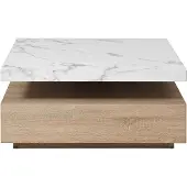 Vente-unique Couchtisch drehbar - 1 Schublade - MDF - Marmor-Optik Weiß & Holzfarben - KYRIA