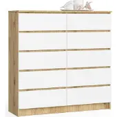 Akord Sideboard 10 Schubladen Eiche Artisan Und Weiß 120X40X121 Cm