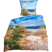 TRAUMSCHLAF Mako-Satin Bettwäsche Segelboot 155x220 cm + 80x80 cm